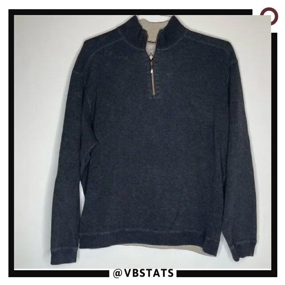 Tommy Bahama Reversible 1/4 Zip Top in Charcoal and True Gray Size Medium